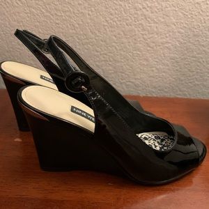 Nine West Black Patent Leather Slingback Wedges, Size 8.5